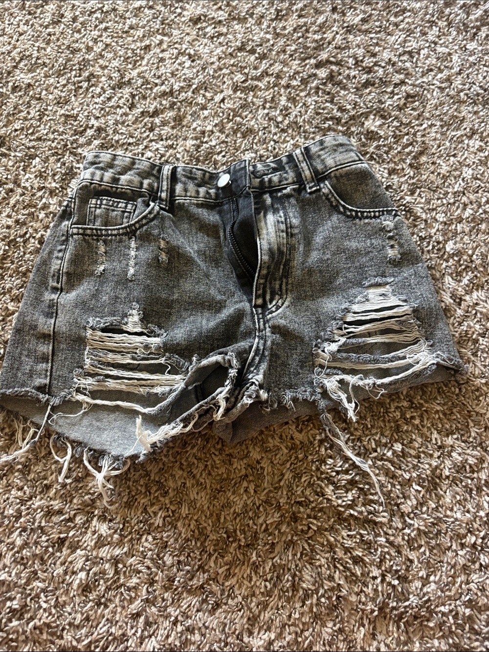 SHEIN Washed Black Distressed High-Rise Denim Shorts